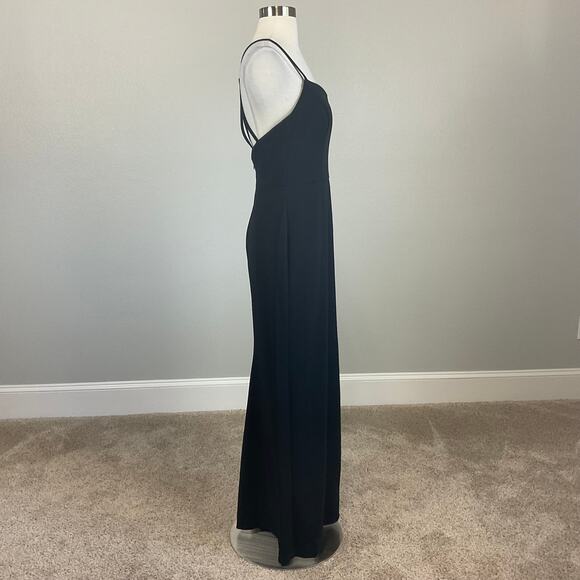 Black Beaded Backless Long Evening Gown Size 10 Nightway Sleeveless Thigh Slit - Picture 6 of 13